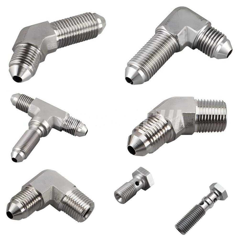 SUMEICHI Auto Parts Stainless Steel Straight 45/90 Degree AN3 AN4 Male Flare to 1/8" NPT Brake Line Hose Fitting