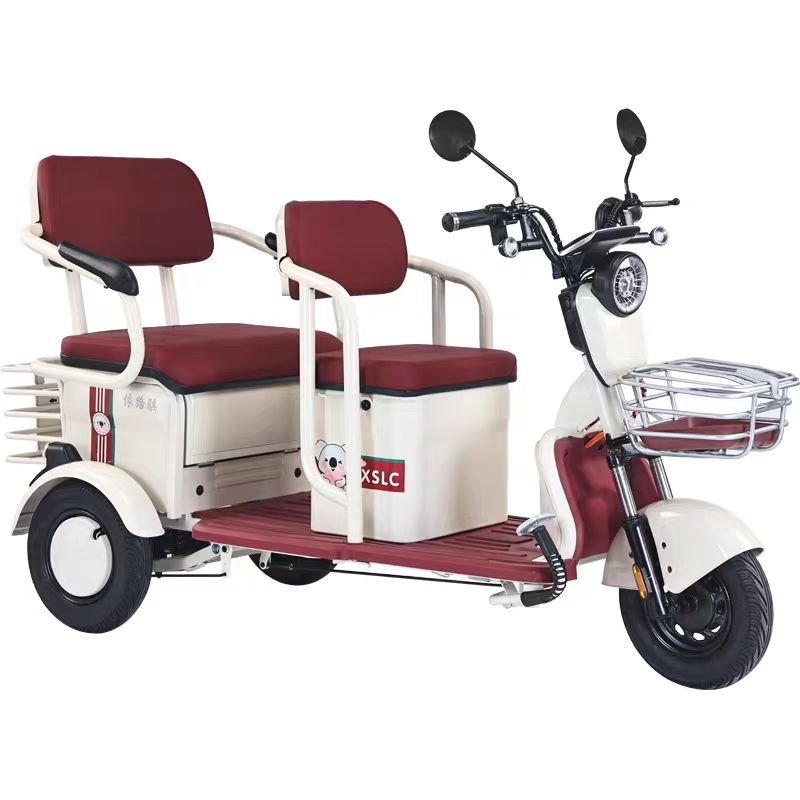 48V Electric 3-Wheel Scooter with Open Body Double Row Seats for Adult Picking up Children Leisure Tricycles