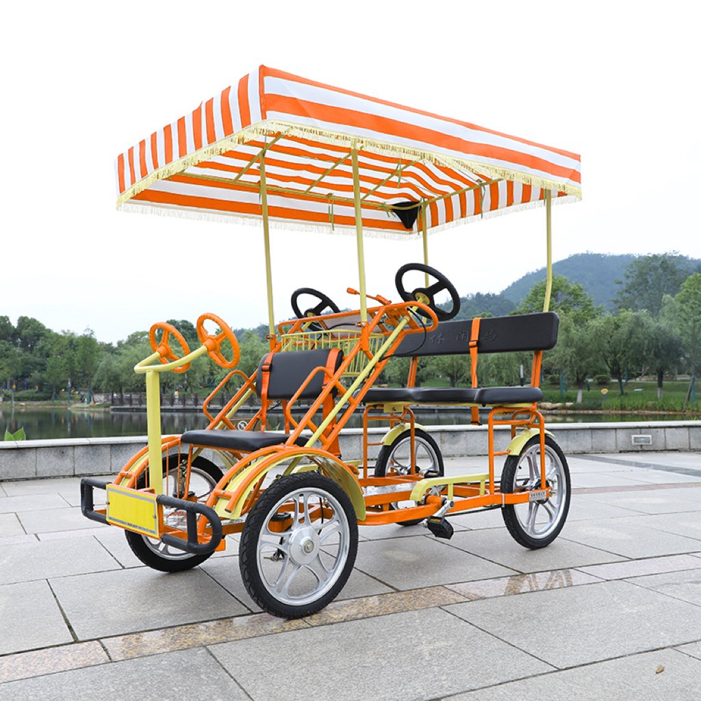 All Kinds of Color 4 Wheel Single Row Surrey Bike 4 Person Safety Surrey Bicycle With Baby Seat for Sale