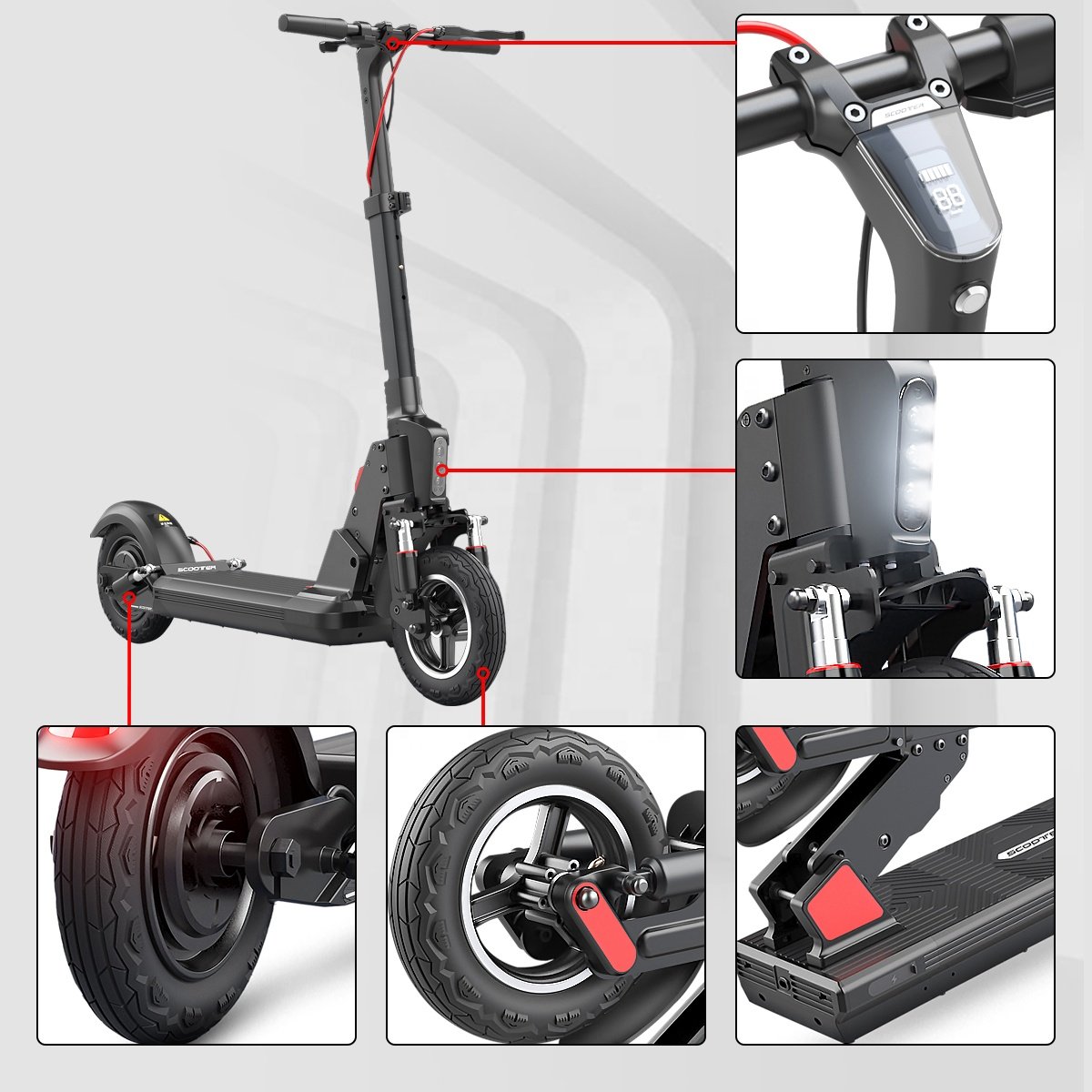 500W Large Capacity Front Drum Brake Rear Disc Brake Light Adult Folding Electric Scooters