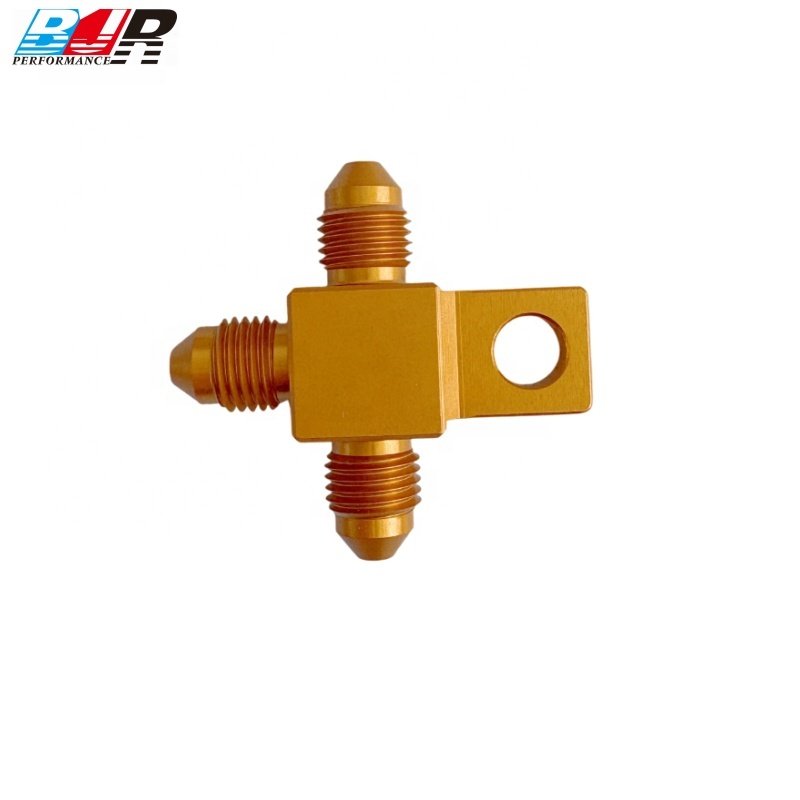 BJR AN3 Male Flare Brake Hose Fitting Aluminum Splits Thread Tee Block With Mount Tab