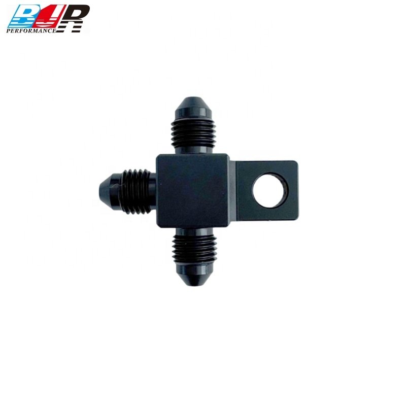 BJR AN3 Male Flare Brake Hose Fitting Aluminum Splits Thread Tee Block With Mount Tab