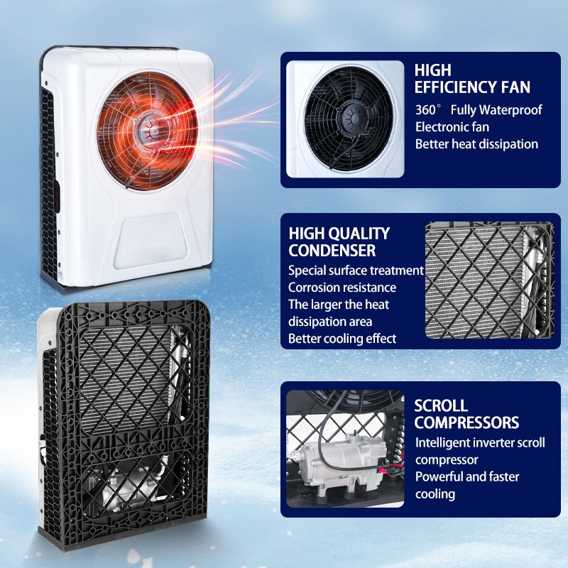 Hot Selling Excavating 12v/24v Rooftop air Conditioner Split Truck Cab Parking air Conditioner for Truck Car Universal RV Van