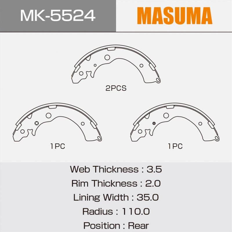 MK-5524 MASUMA SH AUTO PARTS Brake Shoes for TOYOTA HIACE Best Quality Accept Customization 1A02-26-38ZA