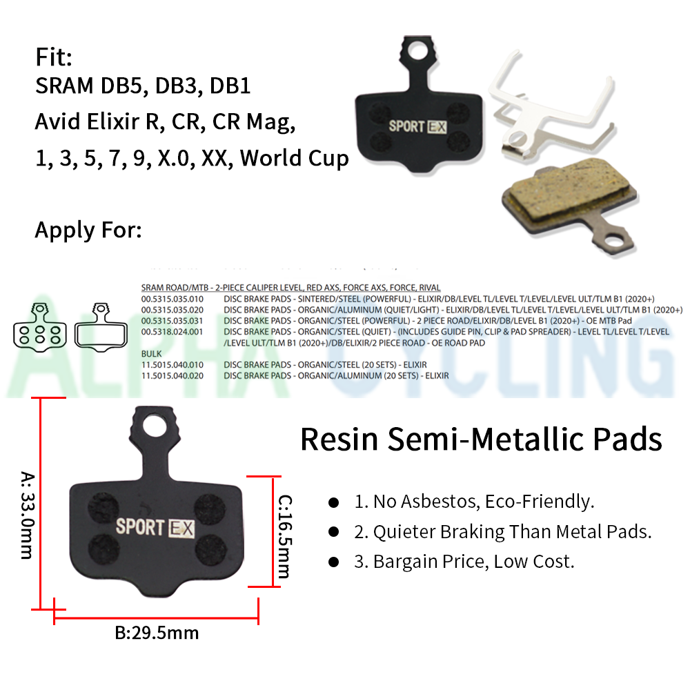 Bicycle Disc Brake Pads for Avid El-xir R/CR/CR-MAG/E1/3/5/7/9 Sr+am X0 XX DB1/3/5 Dualtron Thunder