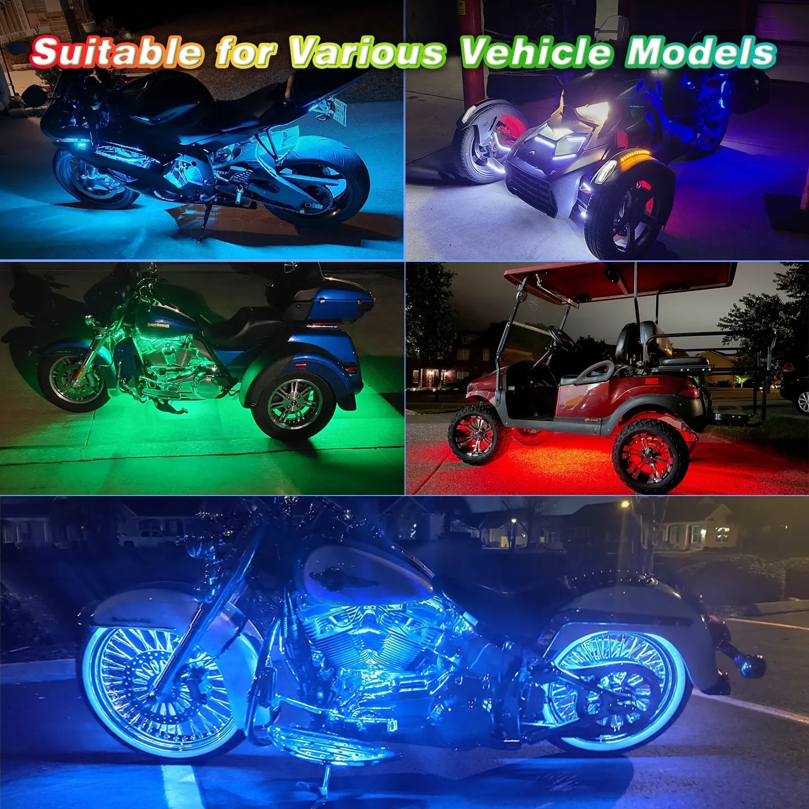 16PCS RGB+IC Motorcycle Underglow Dream Color Motorcycle LED Underglow Lights Kit Ambient Lighting for Bike Led Headlights