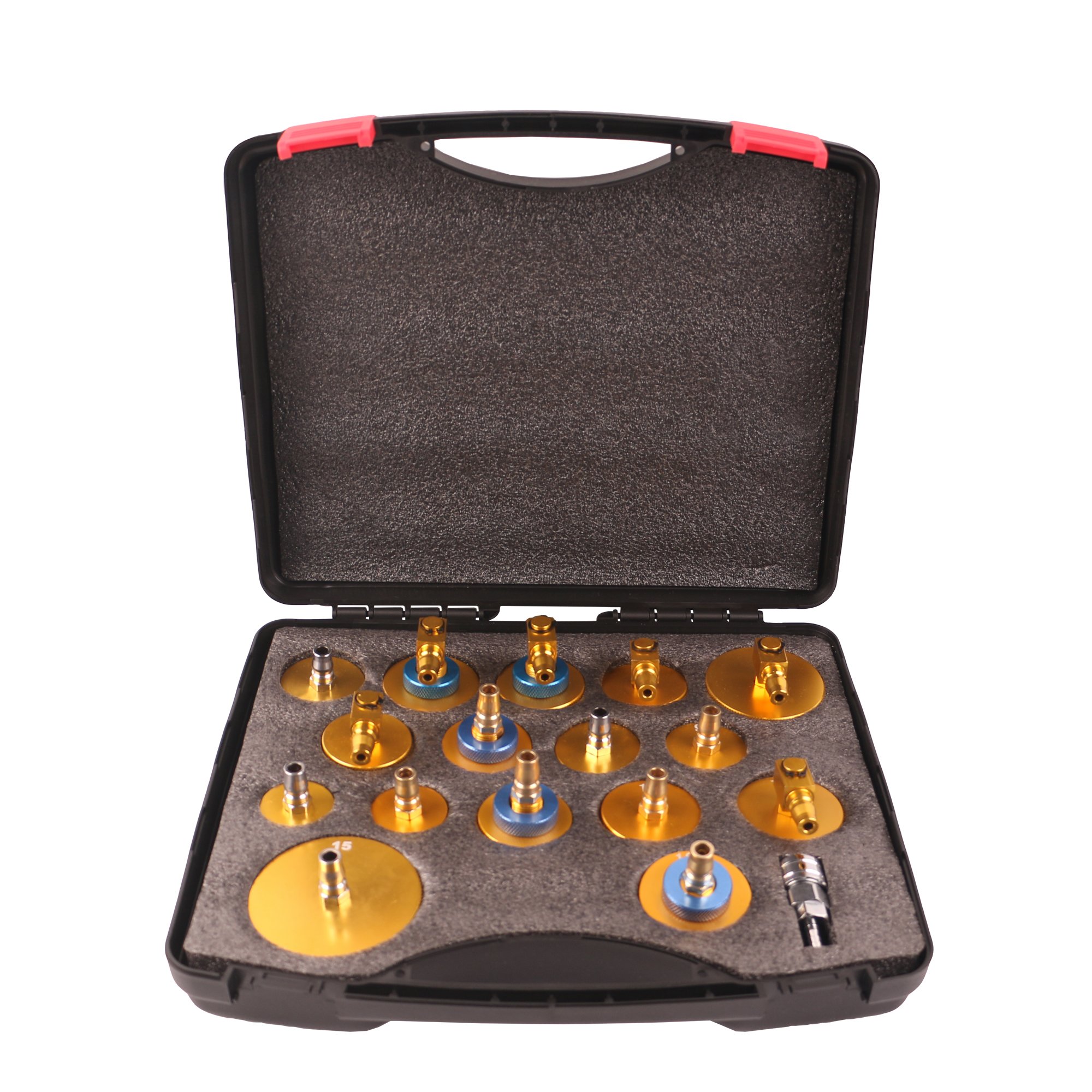 17PCS Aluminum Adapters Master Cylinder Bleeder Tool Kit for Most Vehicles Brake Fluid Bleeding or Refilling EC1534