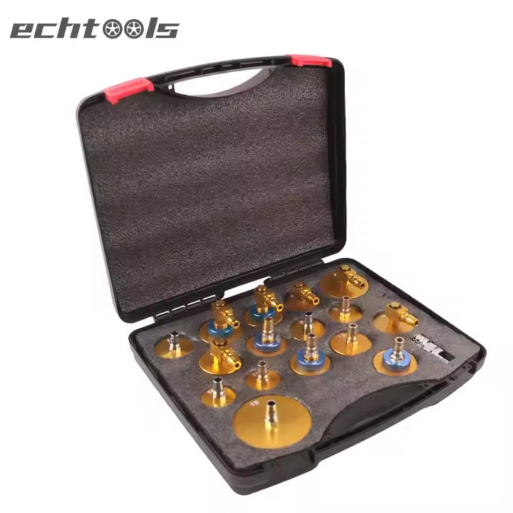 17PCS Aluminum Adapters Master Cylinder Bleeder Tool Kit for Most Vehicles Brake Fluid Bleeding or Refilling EC1534