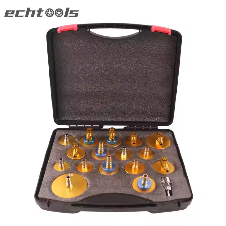 17PCS Aluminum Adapters Master Cylinder Bleeder Tool Kit for Most Vehicles Brake Fluid Bleeding or Refilling EC1534