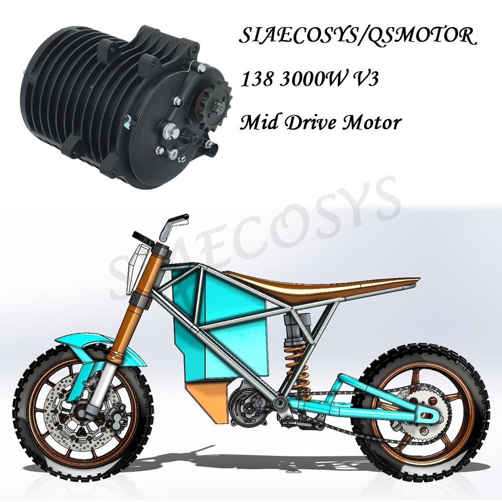 QSMOTOR 138 3000W V3 70H 5500W Max Continuous 72V 100KPH Mid Drive Motor Conversion Kit with EM150-2SP Controller for Go-kart