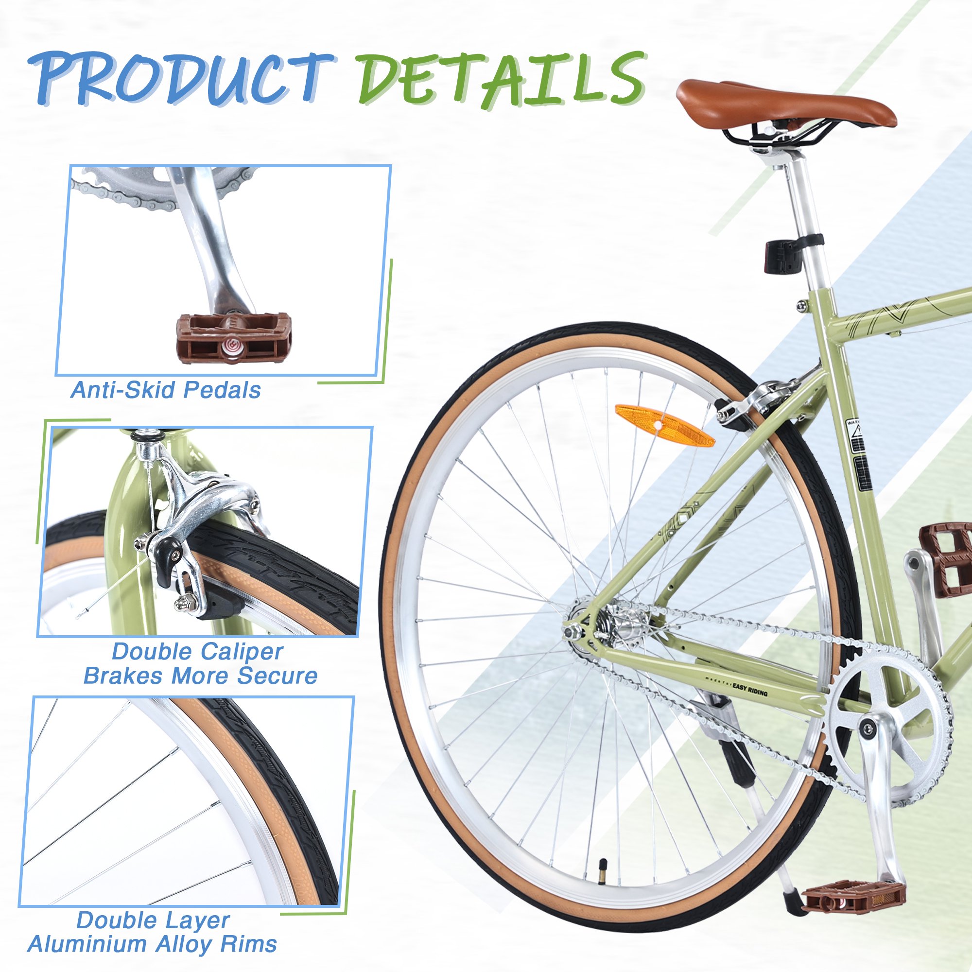 MEGHNA 700C Vintage Road Bicycle With Caliper Brake Single Speed Commuter City Bike
