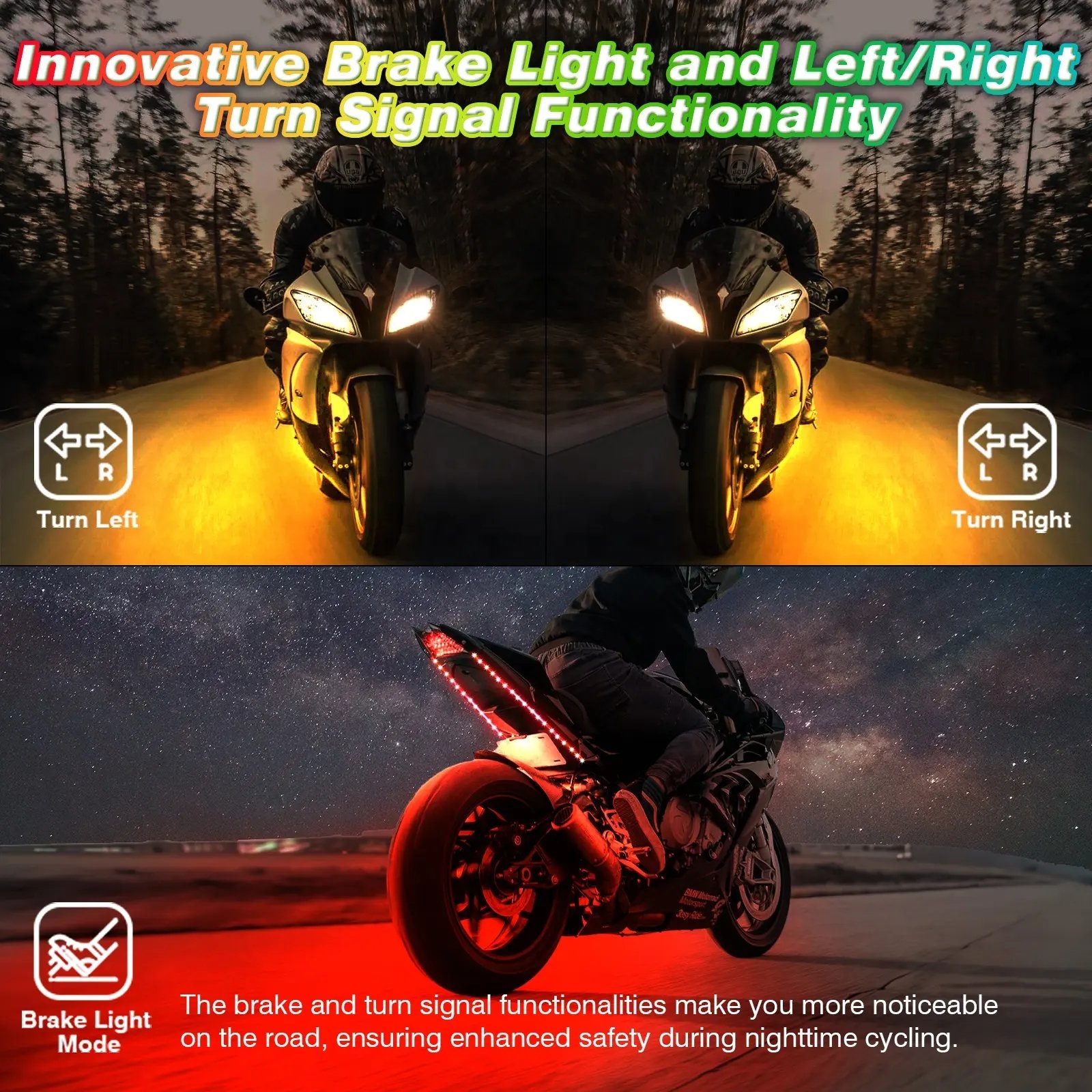 8Pcs Segmented Motorcycle Warning Light Remote Control Light RGB LED Light Kit Underbody Neon Strip Engine Underlight
