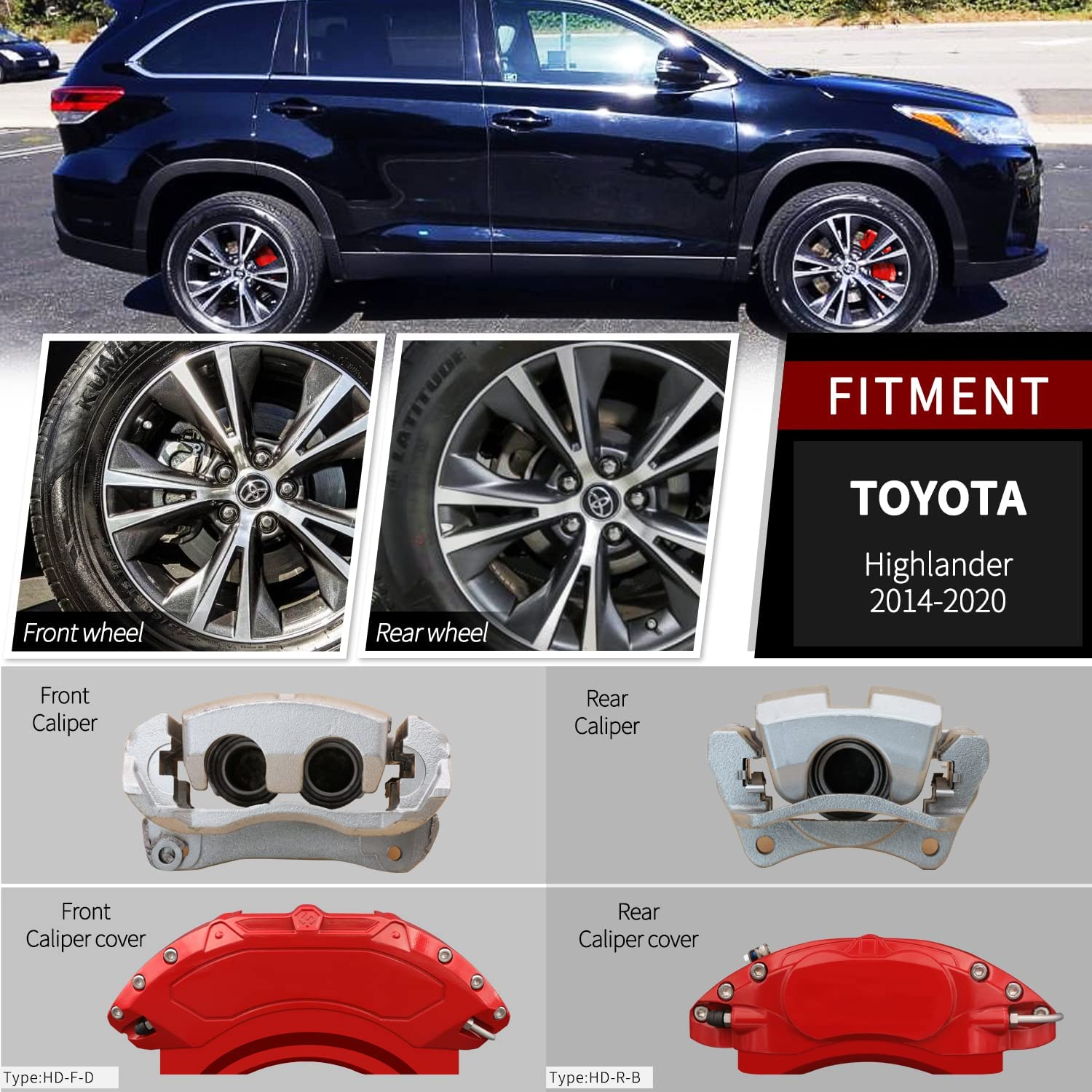 AOOA Caliper Covers Red Brake Covers Fits 2014-2020 for toyota Highlander(set of 4)