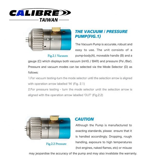 TAIWAN CALIBRE Hand-Held Vacuum Pressure Pump Brake Bleeding Tester Gauge Set, Vacuum Bleeder for Brakes