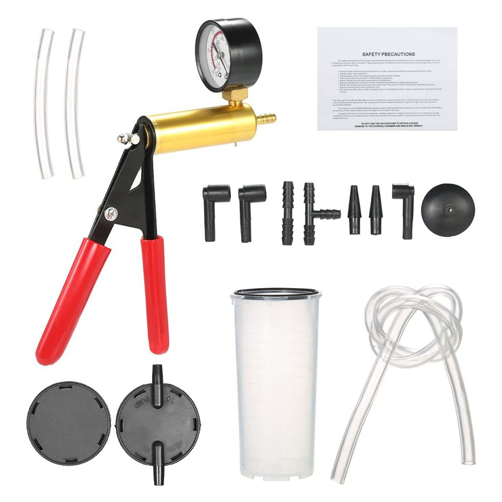 Hand Held Vacuum Pump Tester Set Vacuum Gauge and Brake Bleeder Kit for Automotive with Adapters Case