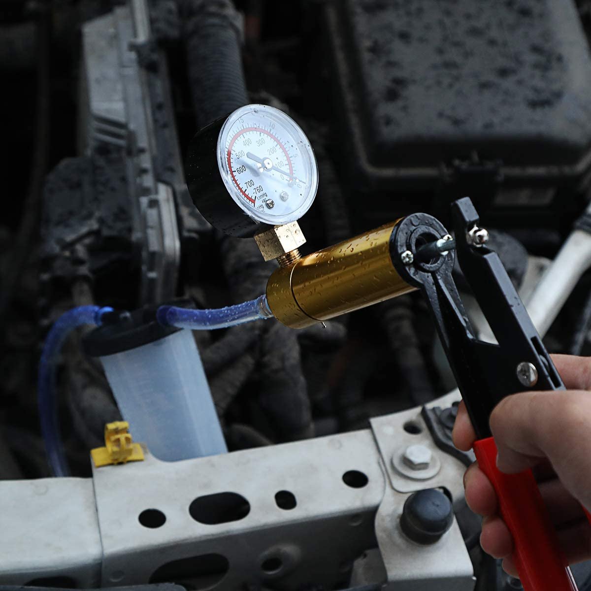 Hand Held Vacuum Pump Tester Set Vacuum Gauge and Brake Bleeder Kit for Automotive with Adapters Case