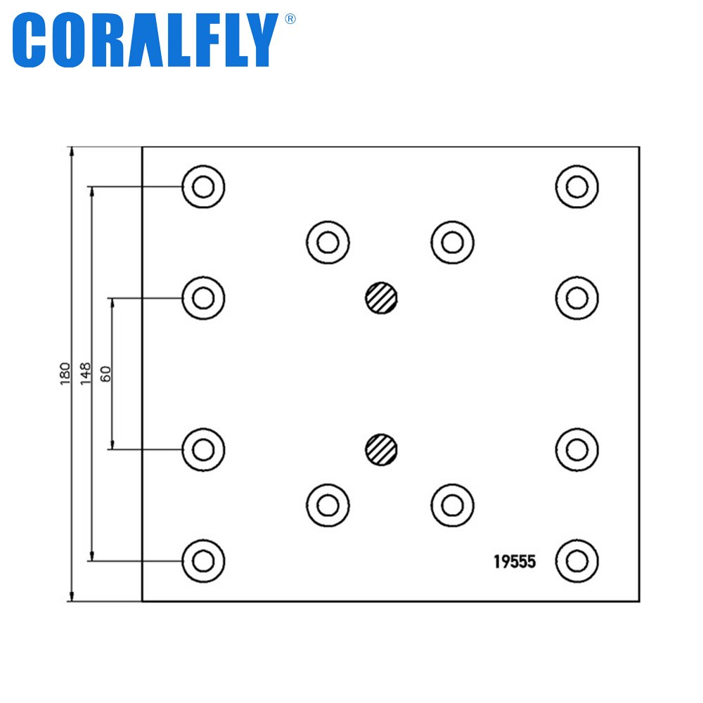 Coralfly Factory Custom Cheap Wholesale Price 19555 Truck Brake Lining for DAF 1228110 696226 586714 607073 1326861