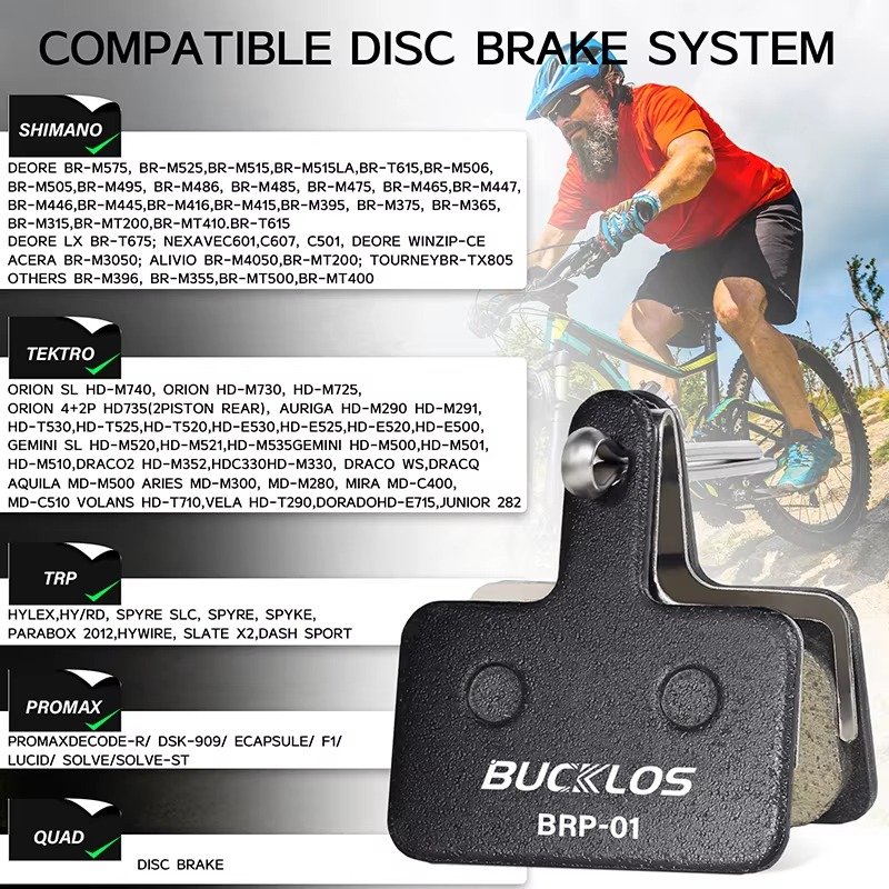 BUCKLOS Brake Pads Fit B01S B03S B05S Bicycle Hydraulic Disc Brake Pads Fit MT200 Durable Mountain Road Bike Brake Pads