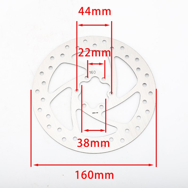 160mm E-scooter Brake Disc Stainless Steel 6 Hole 38mm Inner Diameter for Scooter Bicycle Stainless Steel Brake Rotor E Bike