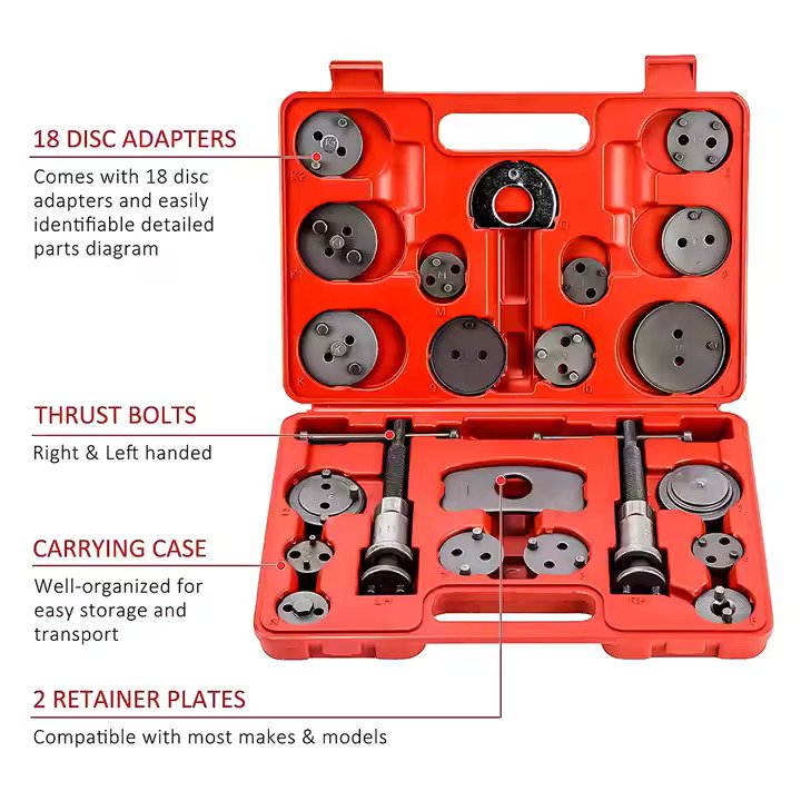 Factory-sold 18pcs Brake Caliper Piston Wind Back Tool Kit Plastic & Steel Repair Tools for Cars for Car Workshop Use