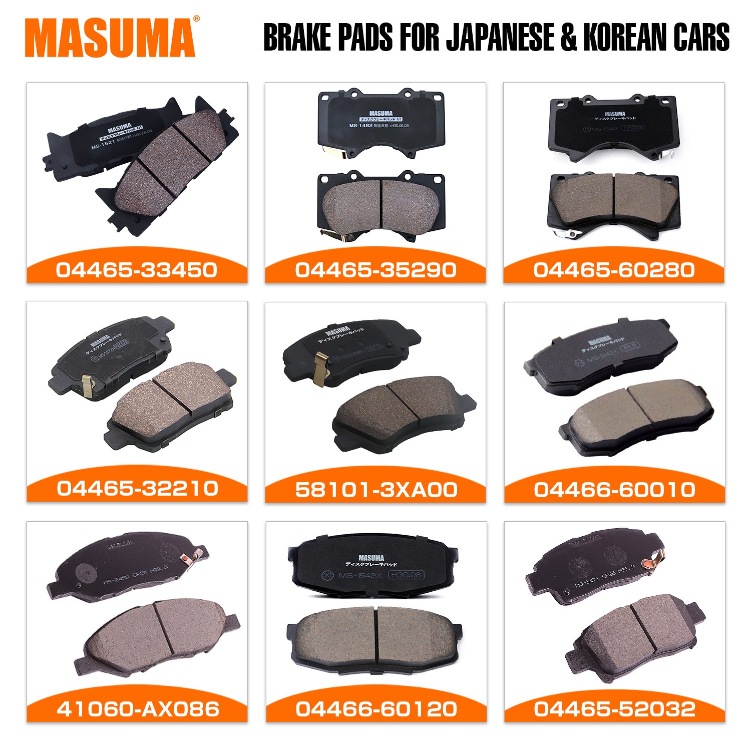MASUMA MS-E0055N Brake Pads Premium Ceramic Car Brake System 34116775314 34116798190 for BMW 5-series & 6-series