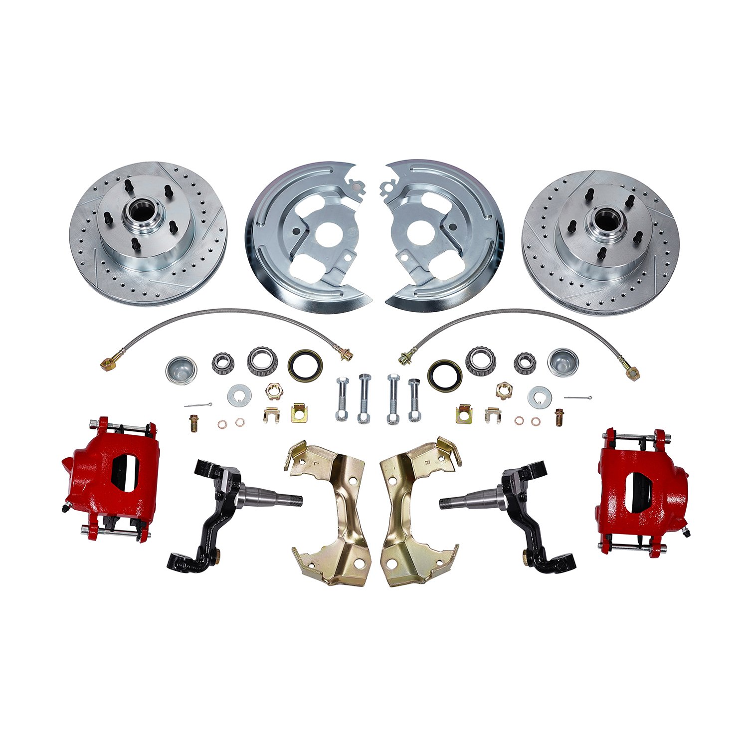 High Performance 11 Inch Front Power Disc Brake Conversion Kit for 1964-1974 GM A/F/X Body Red Caliper
