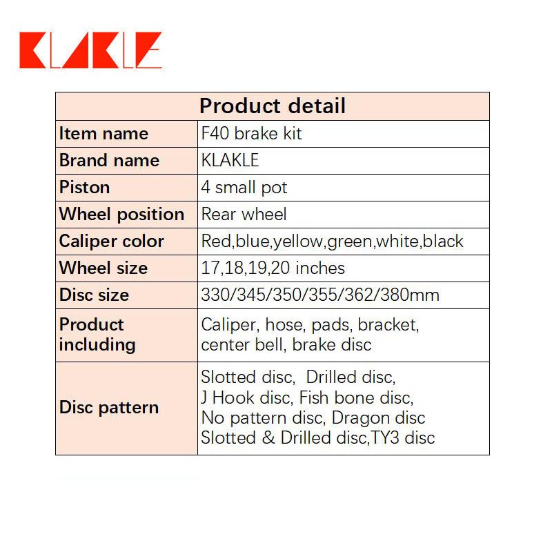 KLAKLE Tuning Brake Systems F40 Brake Caliper Kit 330*28mm Rotor Disc for Toyota Altezza Parts