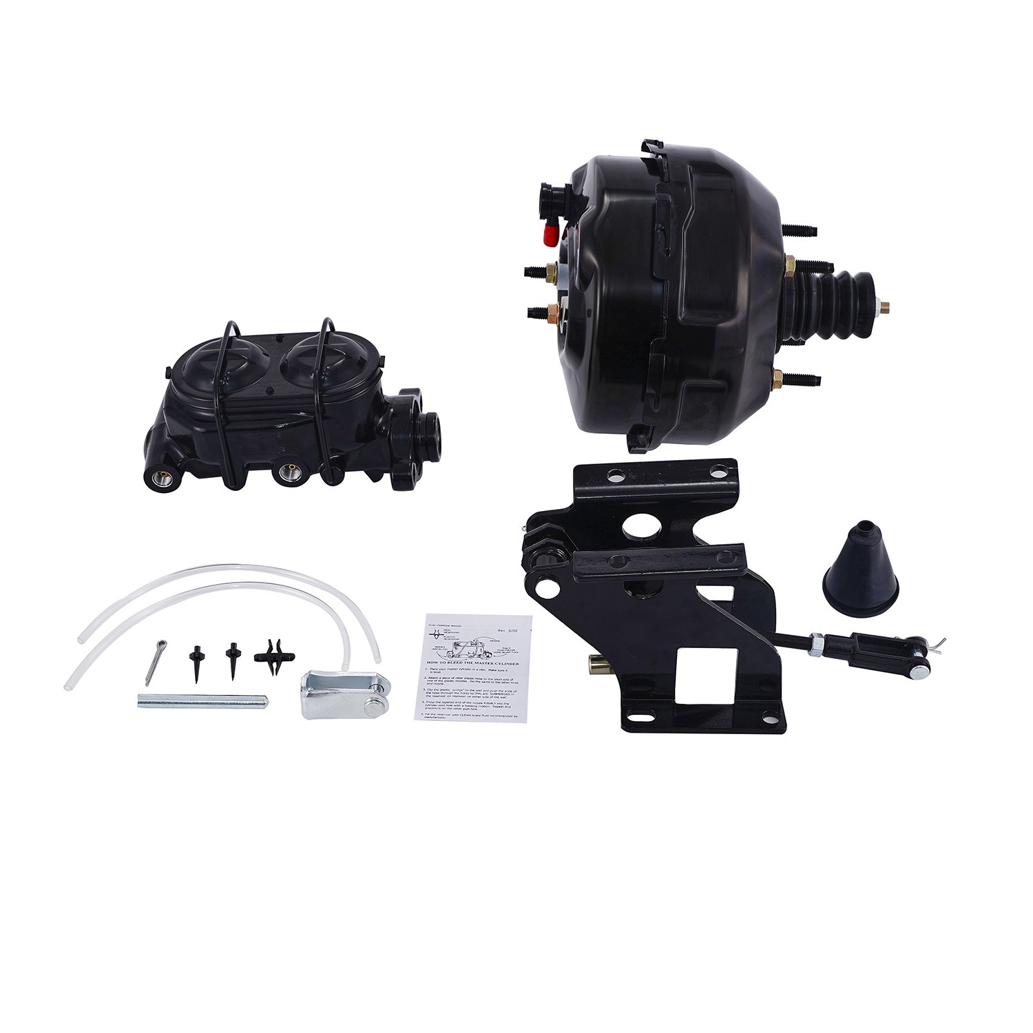 Power brake booster kit 9" dual black booster master cylinder black bail top with #63 bracket BCK-103-9D-BK