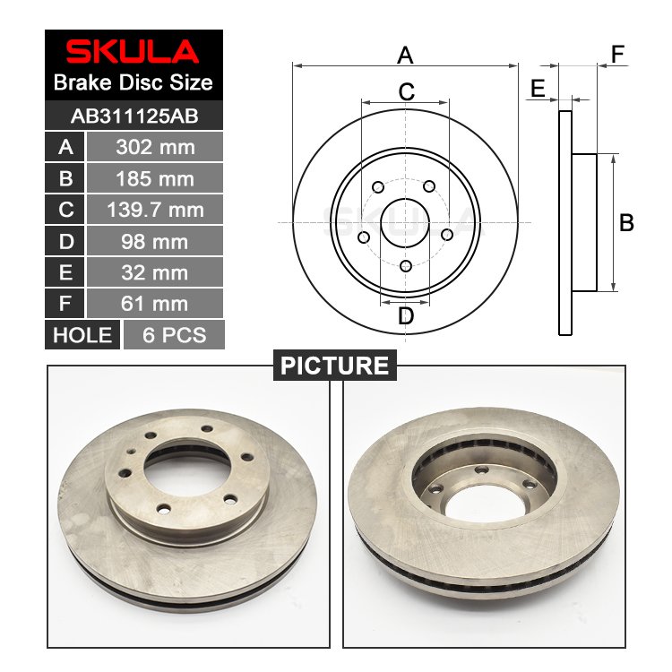 Factory Wholesale AB311125AB UC2B33251A 1742318 1763037 Front Brake Disc for FORD Ranger 2011- MAZDA BT-50 2011-