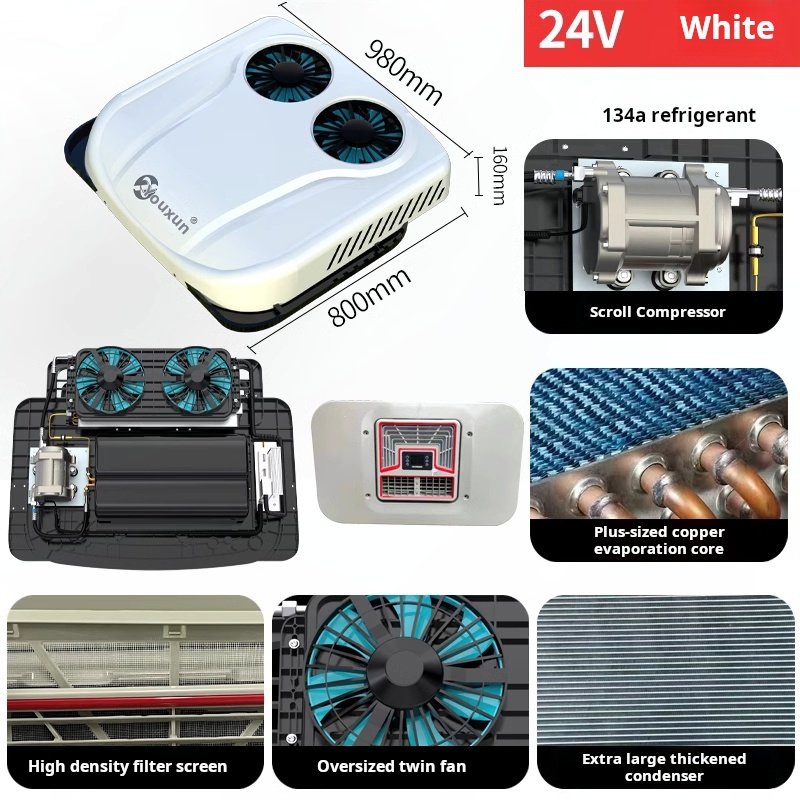12V 24V Auto Parking Conditioner with Brushless Motor Swing Wind RV Truck Air Conditioner for Bluetooth Control Parking Purpose