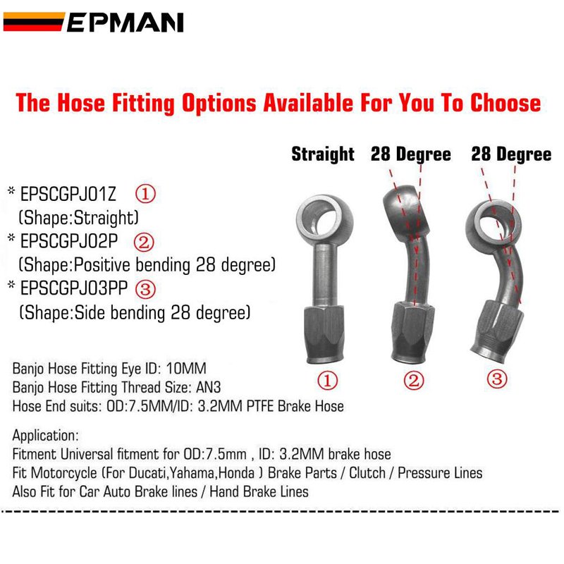 EPMAN Stainless Steel SS304 Banjo Fitting AN3 for Motorcycle Motor Auto Car Hydraulic Brake Oil Hose Line EPSCGPJ
