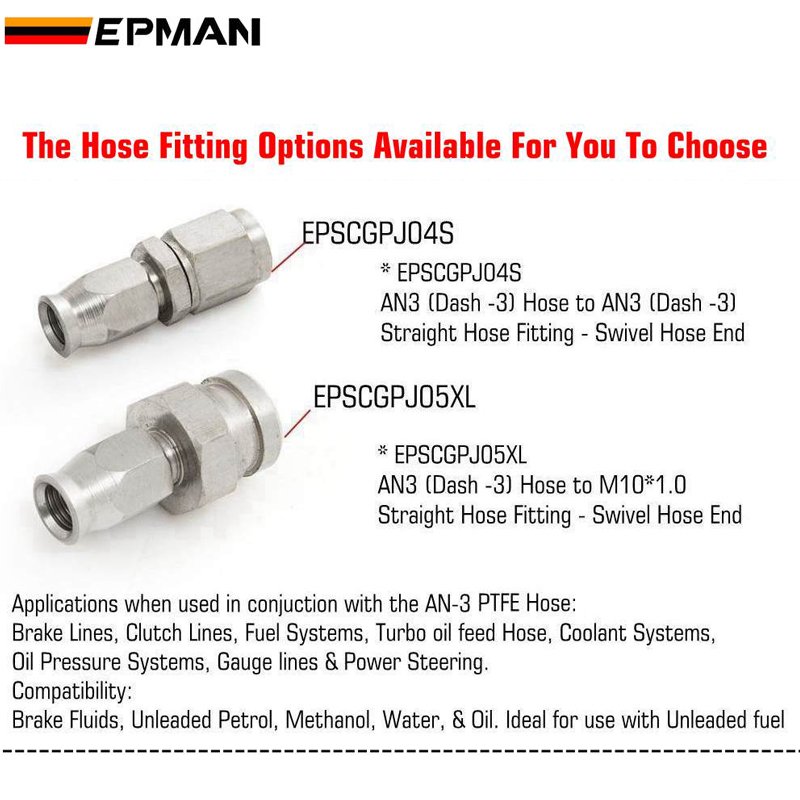 EPMAN Stainless Steel SS304 Banjo Fitting AN3 for Motorcycle Motor Auto Car Hydraulic Brake Oil Hose Line EPSCGPJ