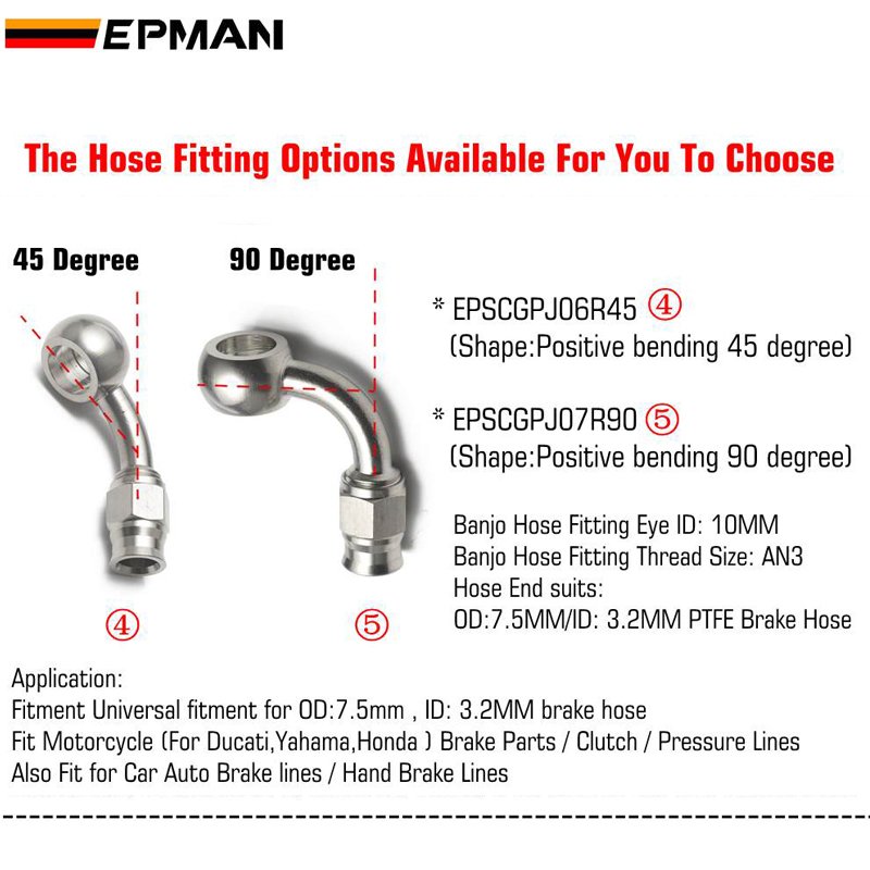 EPMAN Stainless Steel SS304 Banjo Fitting AN3 for Motorcycle Motor Auto Car Hydraulic Brake Oil Hose Line EPSCGPJ