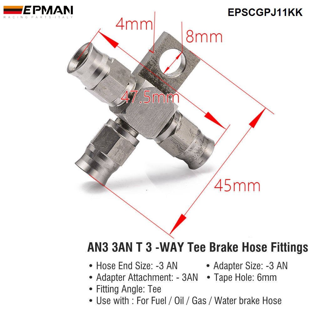 EPMAN Stainless Steel SS304 Banjo Fitting AN3 for Motorcycle Motor Auto Car Hydraulic Brake Oil Hose Line EPSCGPJ