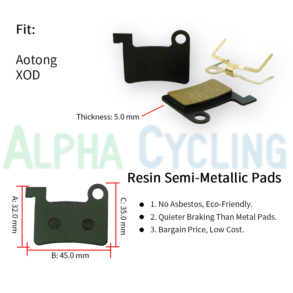 Electrical Bicycle Disc Brake Pads for OTong, XOD, E Bike Calipers, Sport EX Class RESIN
