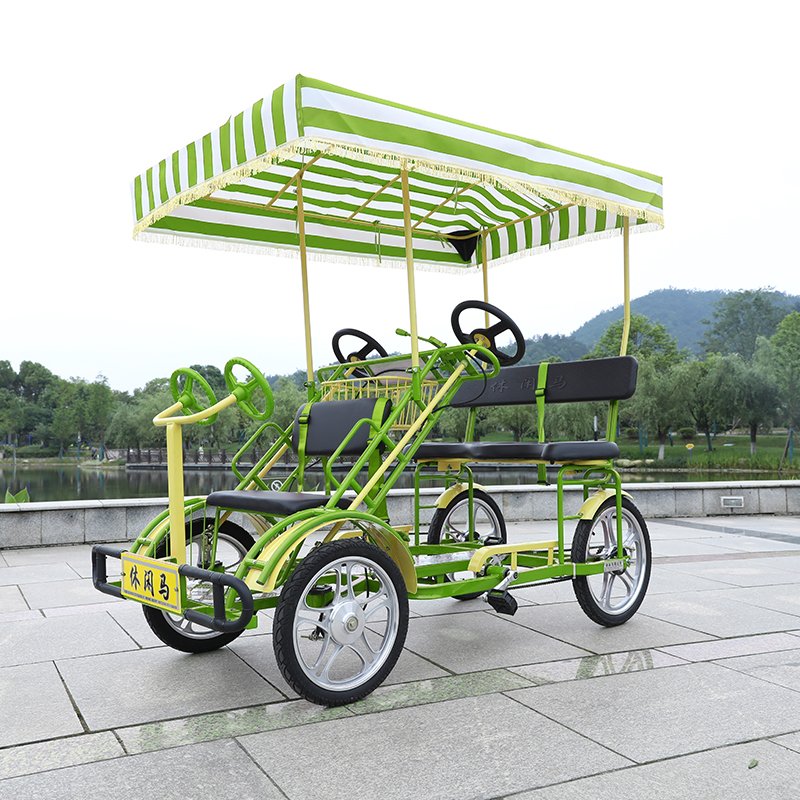 High Quality Steel Frame Sightseeing Adult Pedal 4 Wheel Surrey Bike With Drum Brake