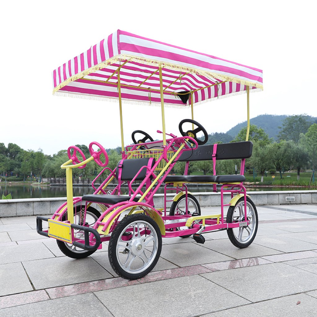 High Quality Steel Frame Sightseeing Adult Pedal 4 Wheel Surrey Bike With Drum Brake
