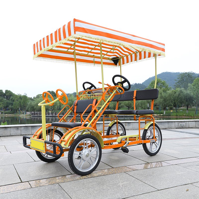 High Quality Steel Frame Sightseeing Adult Pedal 4 Wheel Surrey Bike With Drum Brake