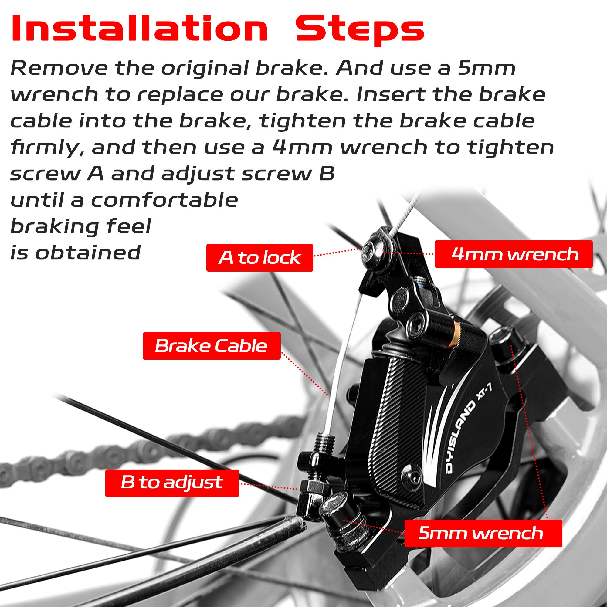 DYISLAND XT-7 Hydraulic Disc Brakes Calipers,Line Pulling/Cable Actuated Front & Rear Brake Calipers for MTB/Mountain/E-Bike.