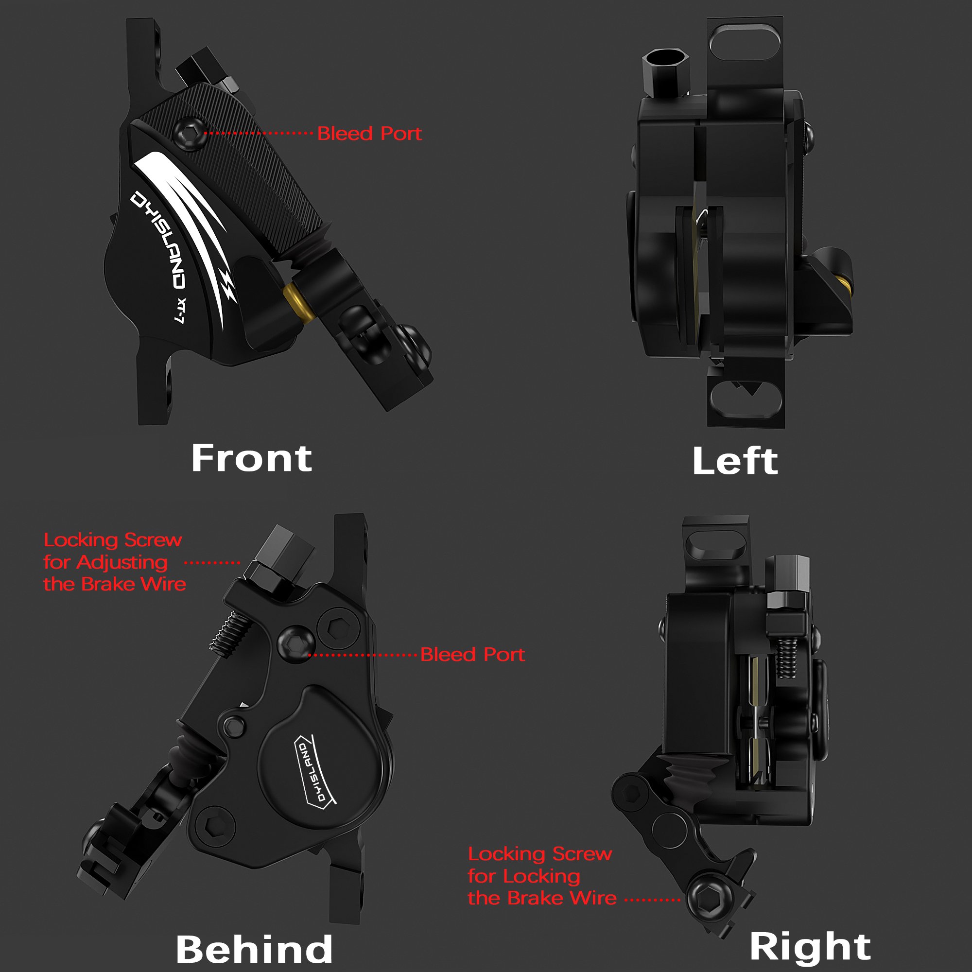 DYISLAND XT-7 Hydraulic Disc Brakes Calipers,Line Pulling/Cable Actuated Front & Rear Brake Calipers for MTB/Mountain/E-Bike.
