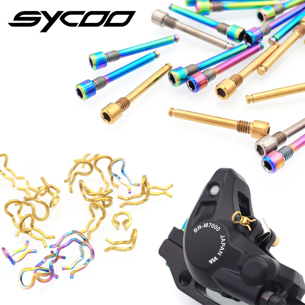 Sycoo 2pcs M4 Titanium Thread Pin of MTB Bicycle Hydraulic Disc Brake Bike XT Caliper Brake Pad Fixing Screw Bolt with Snap Ring