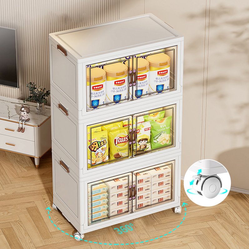 Foldable Plastic PP Stackable Bins Shoe Clothes Clear Cabinet Kid Folding Drawer Storage Box Organizer With Lid Brake Wheels