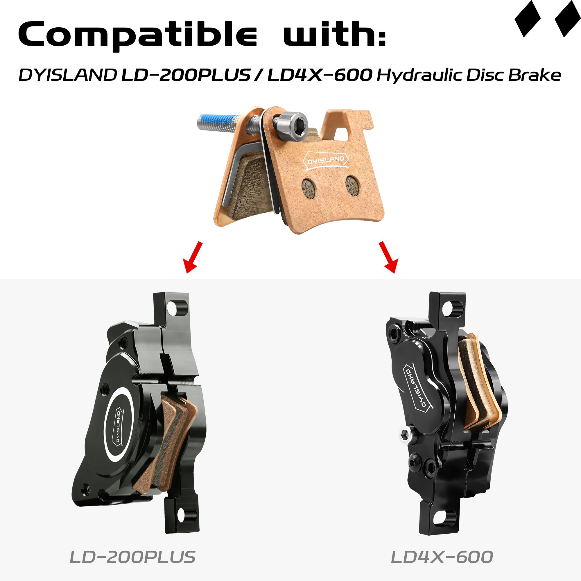 DYISLAND MT600 Electric Bicycle Brake Disc Brake Pads Suitable for LD-200PLUS LD4X-600 Special Thickened and Enlarged Brake Pads