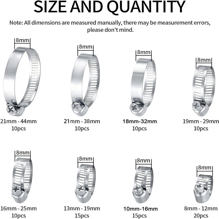 High Quality Stainless Steel Durable Multi-Size Hose Clamps Factory Wholesale for Brake Repairing Kits