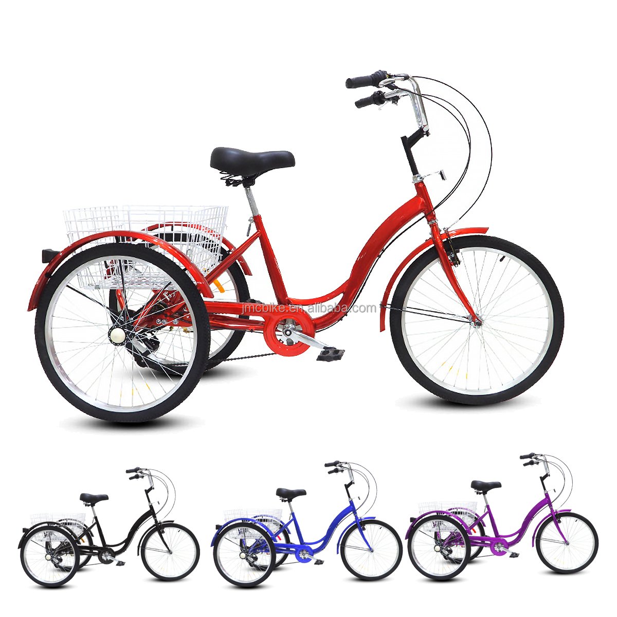 Modern 7-Speed 24'' Aluminum Alloy Electric Cargo Bike Foldable 3-Wheel Adult Shopping Tricycle Rear Basket EEC Passenger