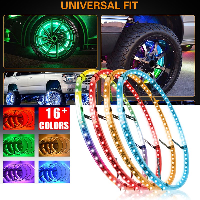 Flowing Double Row Colorful RGB Car Hub Lamp IP68 Waterproof Lamp Neon Strip Light