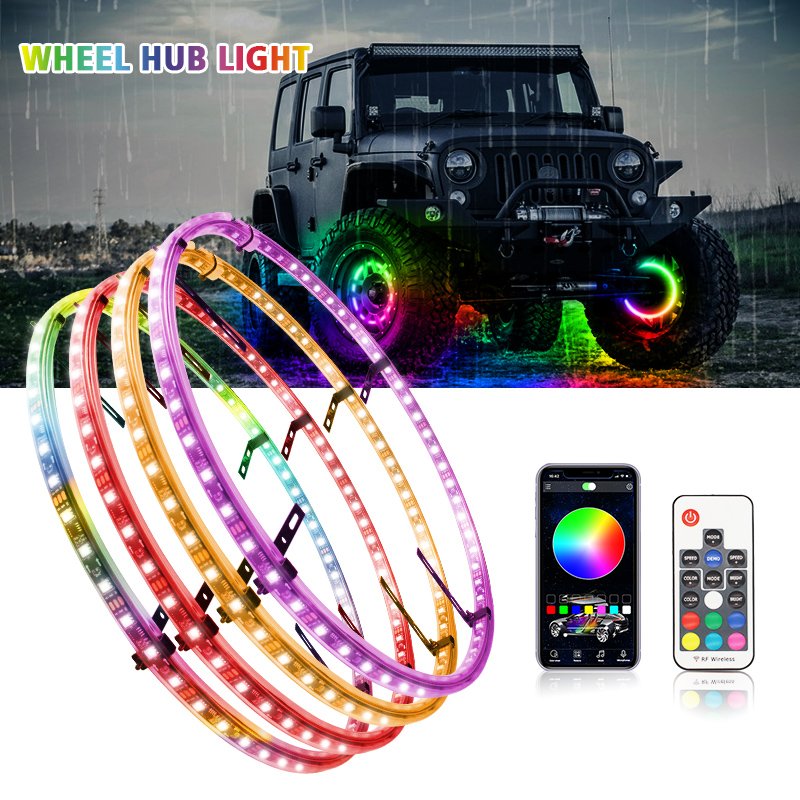 Flowing Double Row Colorful RGB Car Hub Lamp IP68 Waterproof Lamp Neon Strip Light
