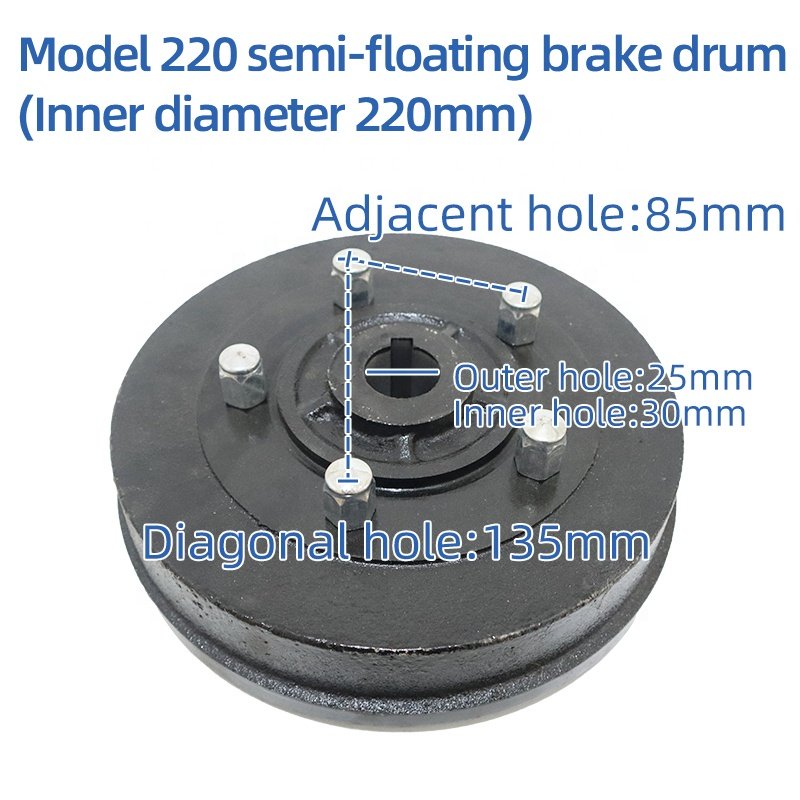 220/250 Oil Brake Rear Axle Brake Drum Full/semi Floating Oil BRAKE Drum Heavy diesel Electric Freight Tricycle Common