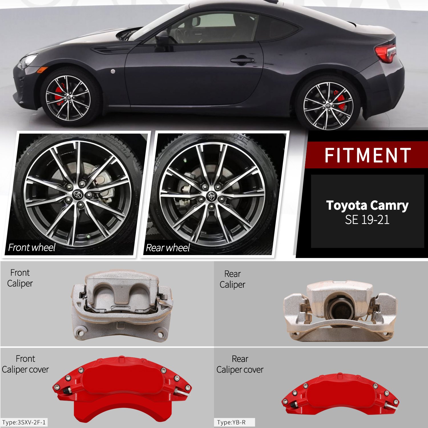 Professional Non-Glue Car Brake Disc Caliper Cover for TOYOTA Camry,Elfa,86,Crown,PRIUS 30,Wilfa,Reiz