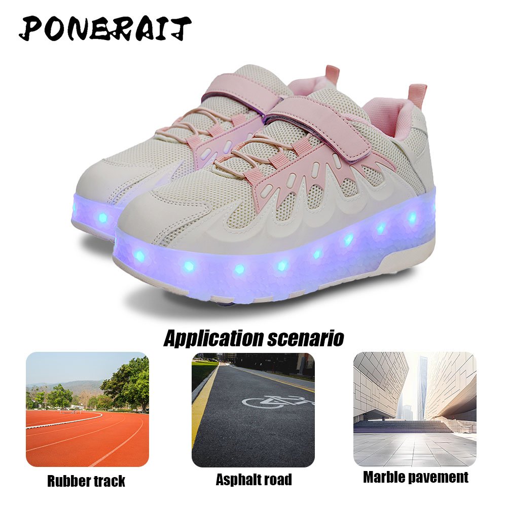 2 Wheel Racing Roller Shoes for Girls Unisex Automatic Pop-up Sneakers Dual-Purpose Skating Casual Shoes Kids' Sport Shoes
